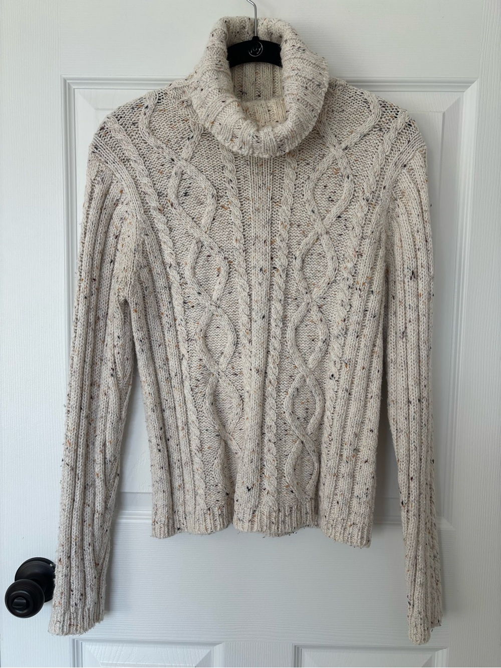 Cream Donegal Cable Knit Turtleneck Sweater Speckled Fisherman Old Money S